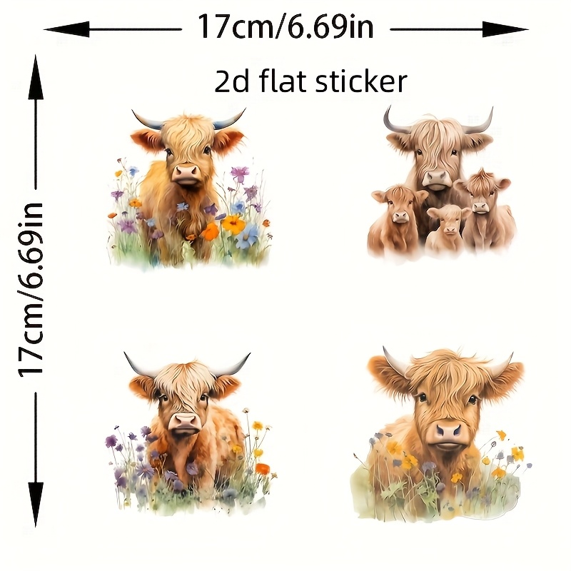 2d 평면 스티커 4in 1   소 비닐 스티커, 노트북/헬멧/ /공구함/창문/기타/물병/자전거/ /문구류 diy 차량용 2d flat, diy 데칼,노트북 스티커,플랫 디자인,장식용 비닐,탈착식 접착제,접착식 데칼