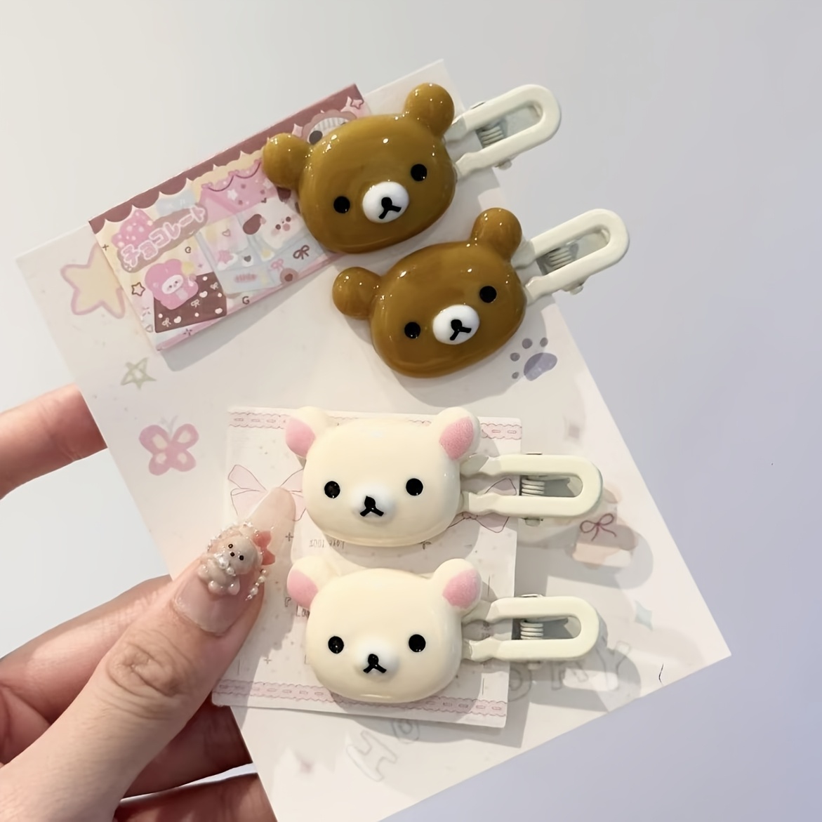 

2pcs Adorable Cartoon Bear Hair Clips Set - Cute Plastic Side Clips In Semi-transparent , Perfect Gift For Women