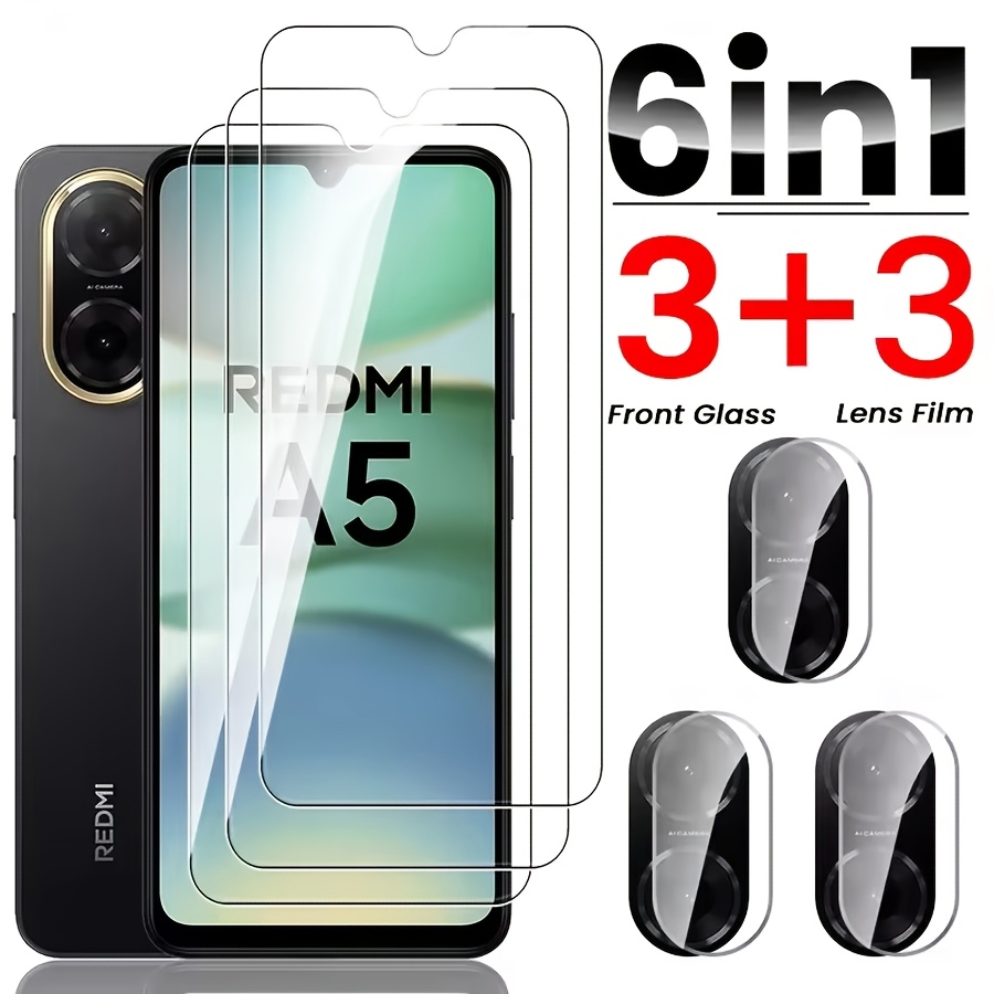 TEMU 6in1 3pcs 9h Tempered Glass And 3pcs Camera Lens Film For Xiaomi Redmi A5 Screen Protector Film Glass