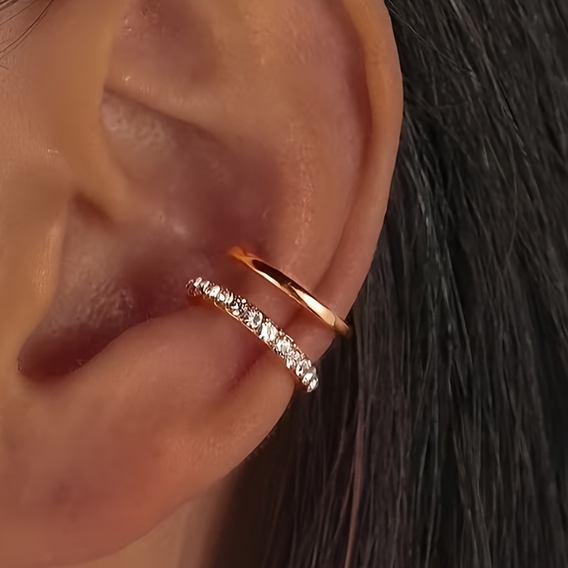 TEMU 1 pieza de aretes de moda de clip para mujer, diseño de U de capa, acero inoxidable 316 con circonita sintética, regalo para , mejor o novia