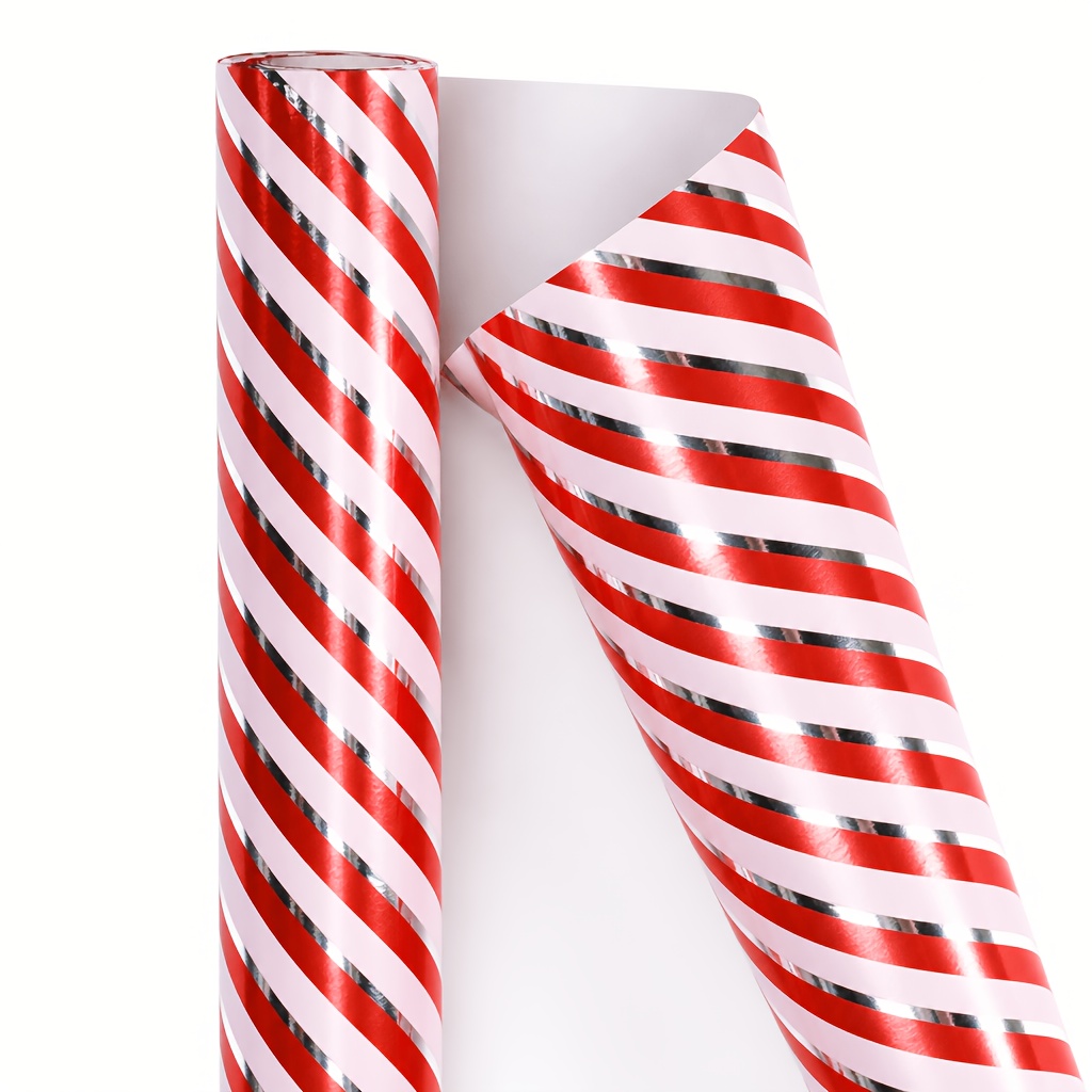 TEMU Red Silvery Diagonal Stripe Aluminum Film Wrapping Paper Roll 43×300cm 17×118inch Metallic Shiny Gift Wrap For Christmas Birthday Wedding Party