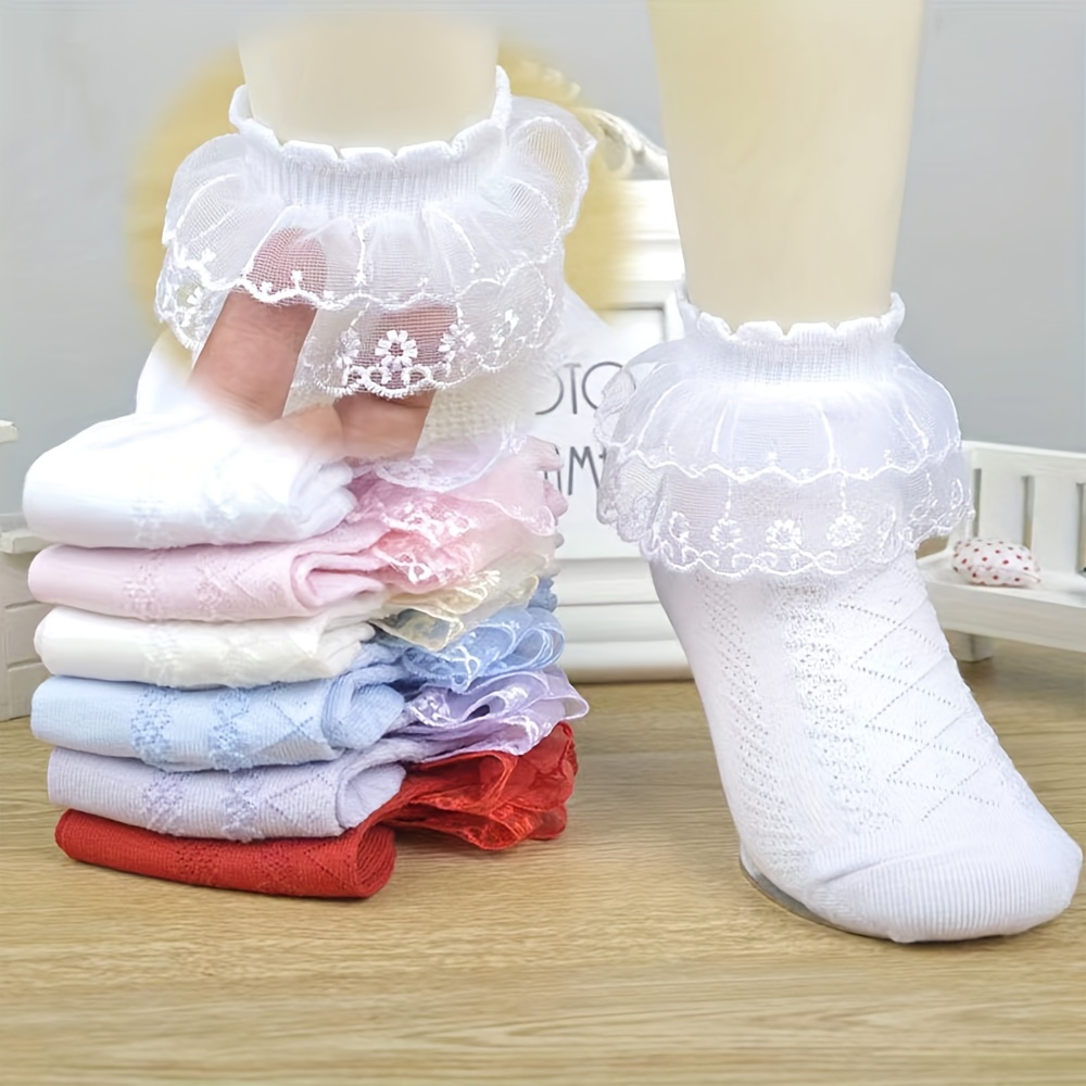 

6 Pairs Of Kid's Cotton Blend Fashion Cute Low-cut Socks With Lace Trim, Comfy Breathable Socks For Daily Wearing