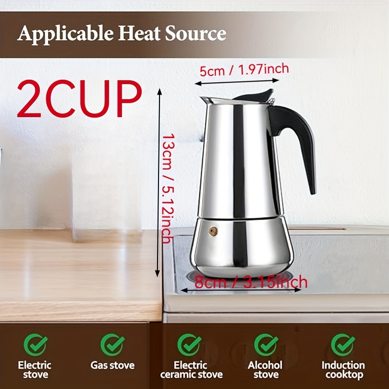 TEMU 12 Cups 600ml Pot Stainless Steel Espresso Machine Stove Coffee Maker Style Brewing Greca Coffee Pot Cafeteria Lovers Camping Travel And Home Use 20oz