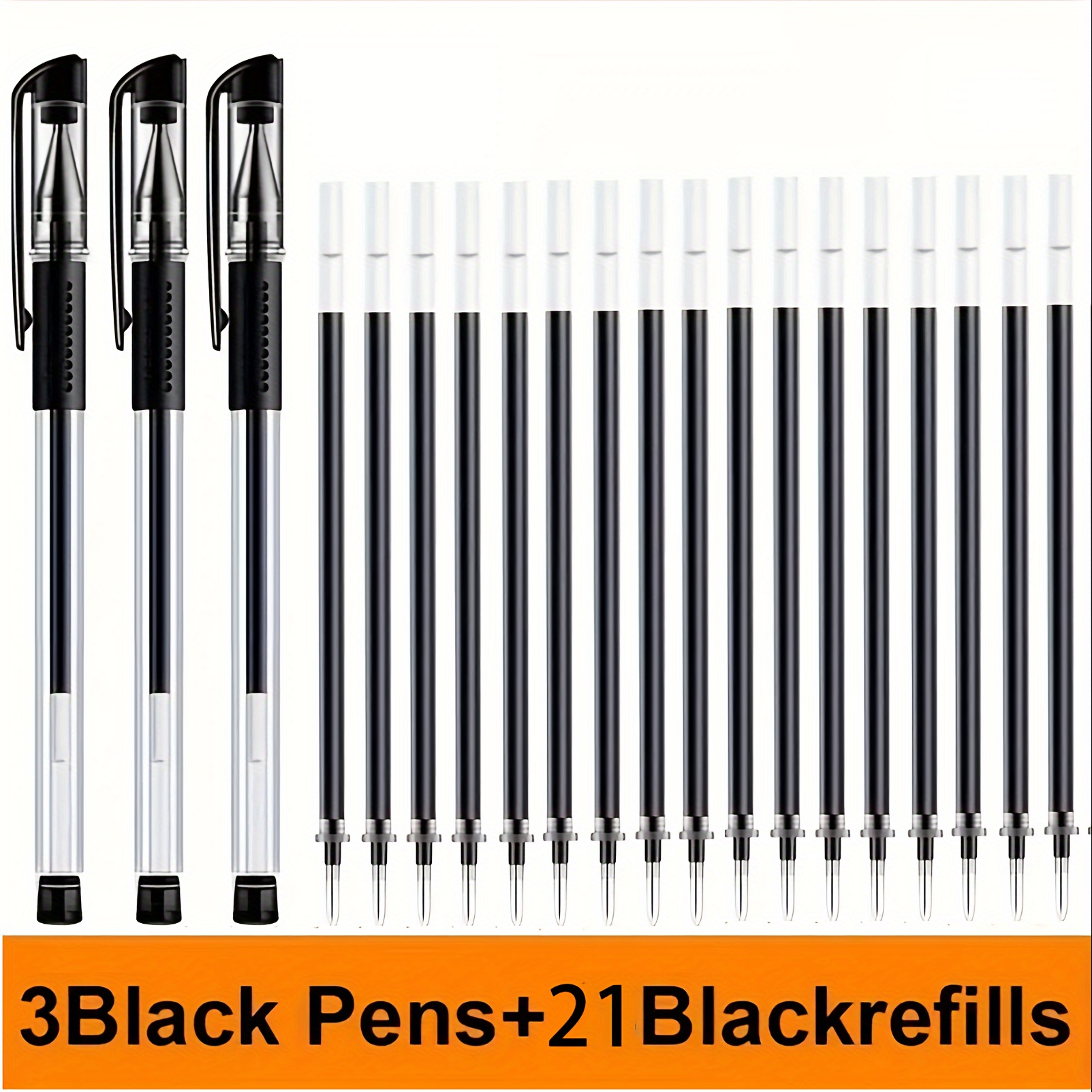 TEMU 24pcs Gel Ink Rollerball Pens With Transparent Barrel, 0.5mm Medium Point - Smooth Writing For Office & School, Includes 3 Black, Blue, Red Pens + 21 Refills