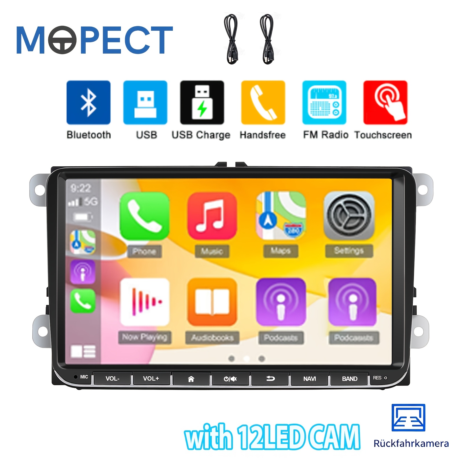 Mopect Wince System 9 Inch Auto Car Stereo Radio For Golf 5 6, Jetta | 22.86 Cm Ips Touch Screen With & Auto, Wireless Swc Usb Rca, Free Rear View Camera, Without Battery