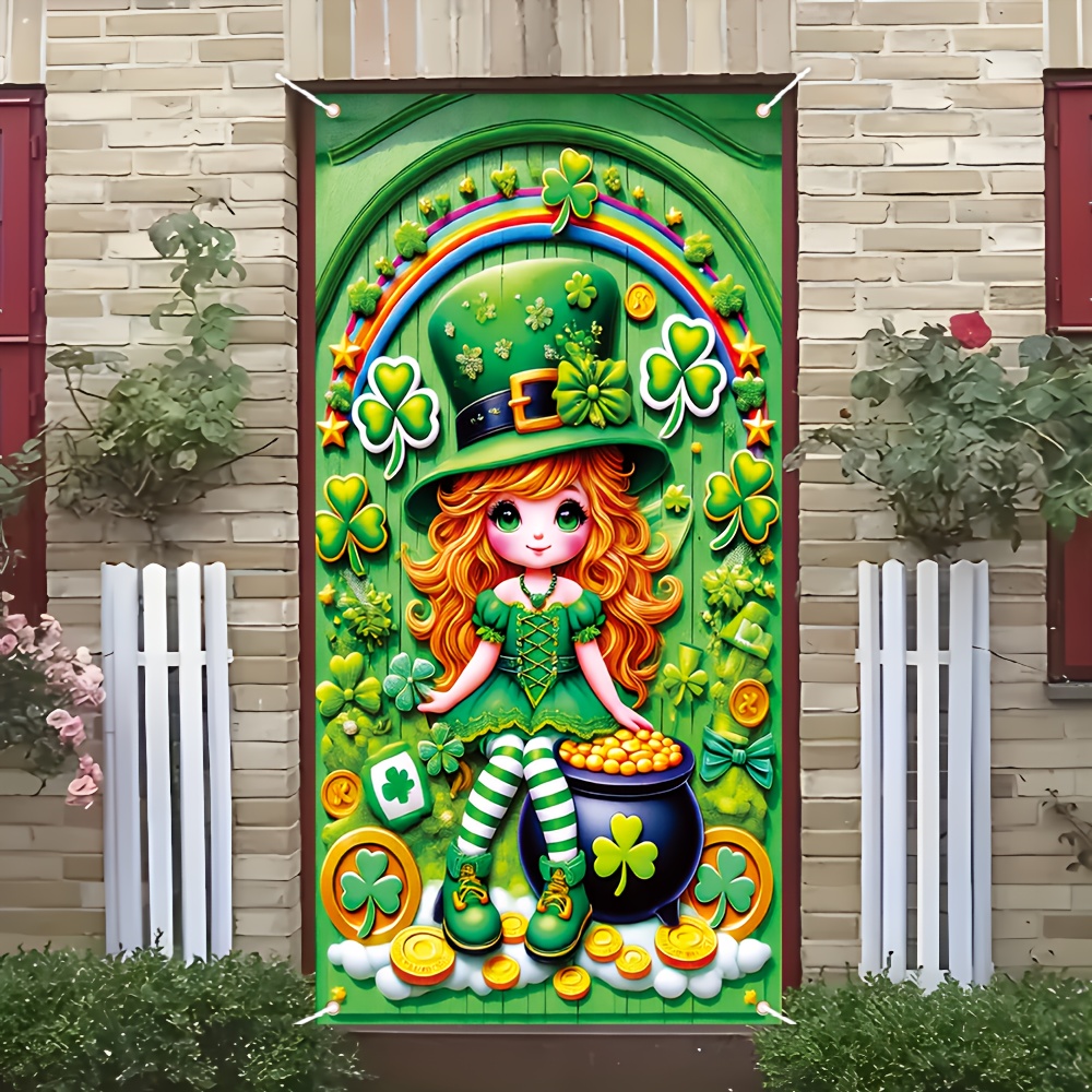 

1pc 's Day Door Panel - 72.8" X 35.4" Polyester Multipurpose Indoor/outdoor Decoration, Clover & Design, No Electricity Needed, Ideal For Holiday & Family