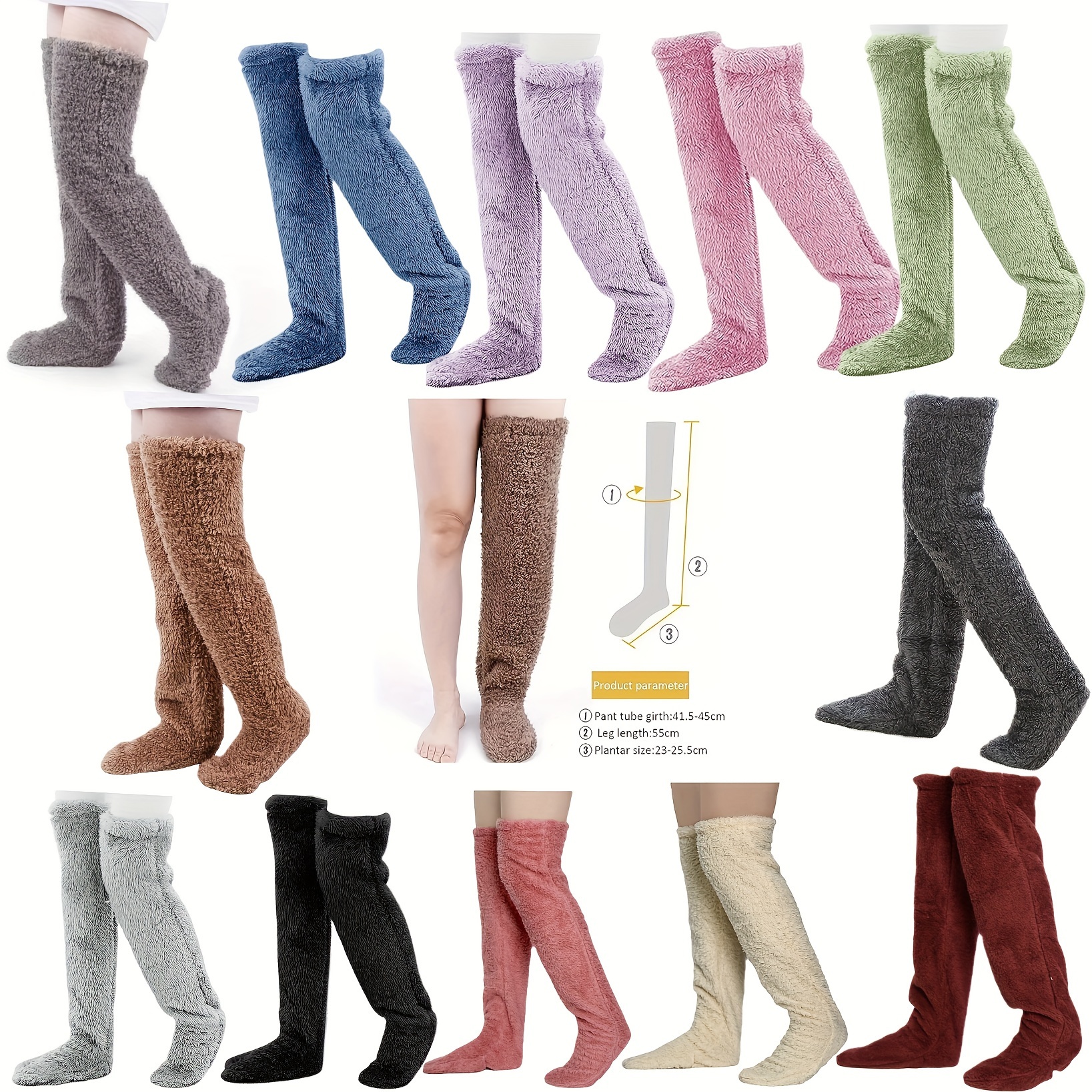 

2-pack 10 Colors Mixed High Knee Socks, Women's Fashion Accessories, Plush Slippers Socks, Polyester, Elegant Style, Machine & Dry Cleanable, Solid Color, Couple, Knitted Fabric, Available In Stock