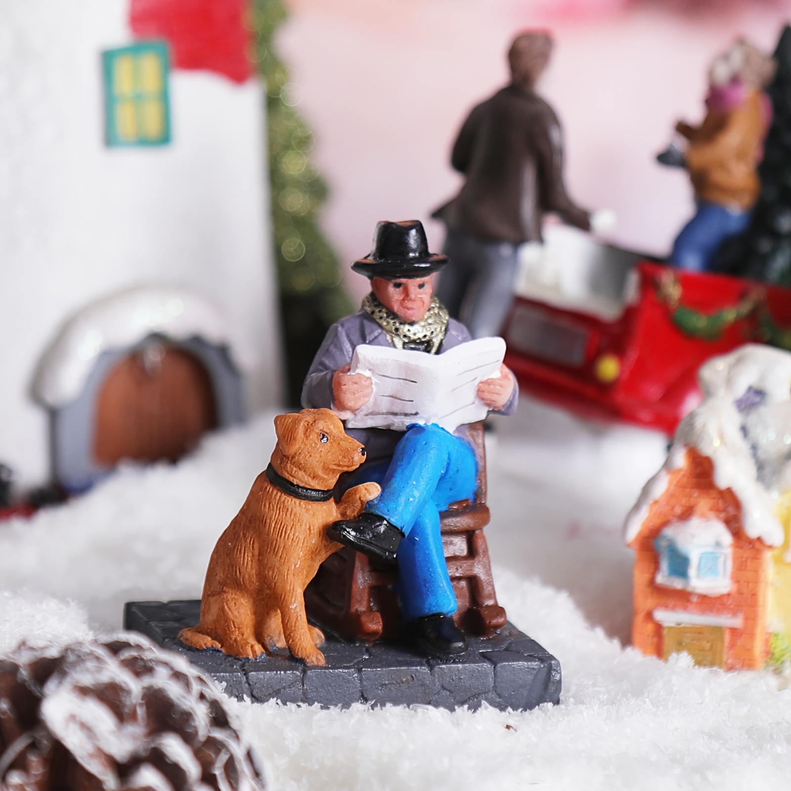 TEMU Christmas Statue Of A Dog Companion Piece, Resin Decoration Of A Christmas Puppy, Festive Ornament
