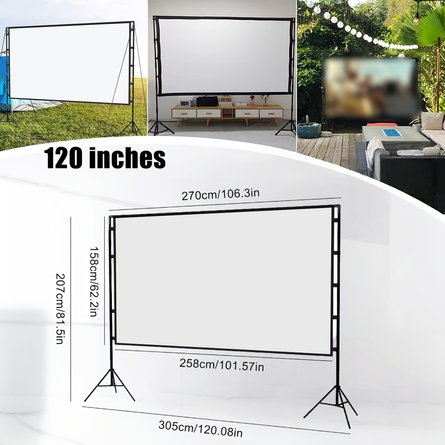 Image of Foldable Projector Screen With Stable Stand, 100/120 Inch Wrinkle Free Portable Screen Windproof Design, Suitable For Backyard Camping, Home Theater, Gatherings, And Office Presentations