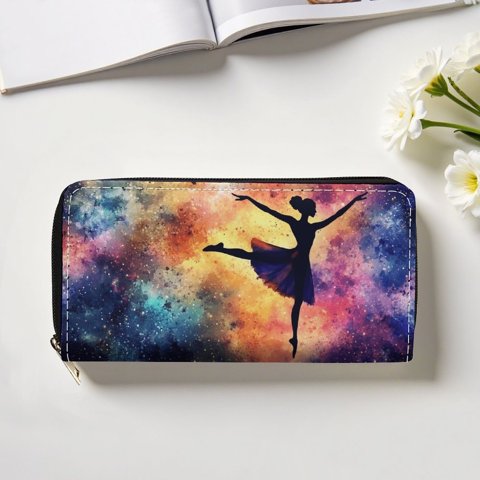 Women s & Men s Ballet in   - Zippered Long Wallet with Card Holder & Coin Pocket, Ballerina & Design with Golden Zipper, Multifunctional  , Ballet-Themed Gift for   (Pink/Purple/Blue/Pink/Purple) - Durable & Easy-  Material, Wet Wipe Clean, Secure Zipper Closure, Card Slots & Zip Pocket,   & Space Theme Accessory