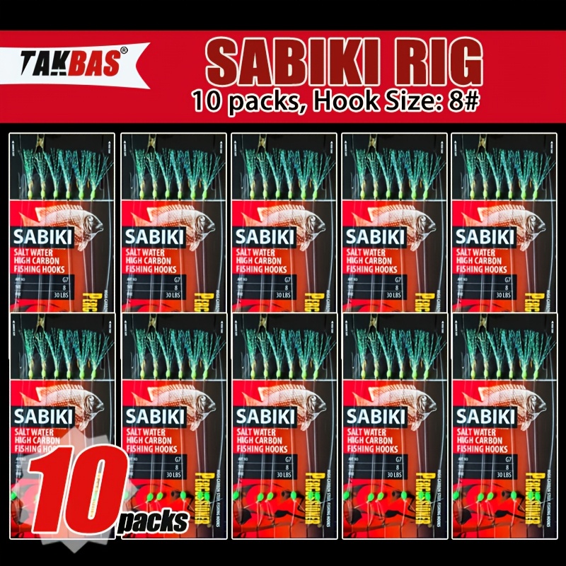 TEMU Lot de 3/10 montures Sabiki pour leurres de pêche en eau salée avec perles phosphorescentes et hameçons en carbone haut de gamme - Convient pour