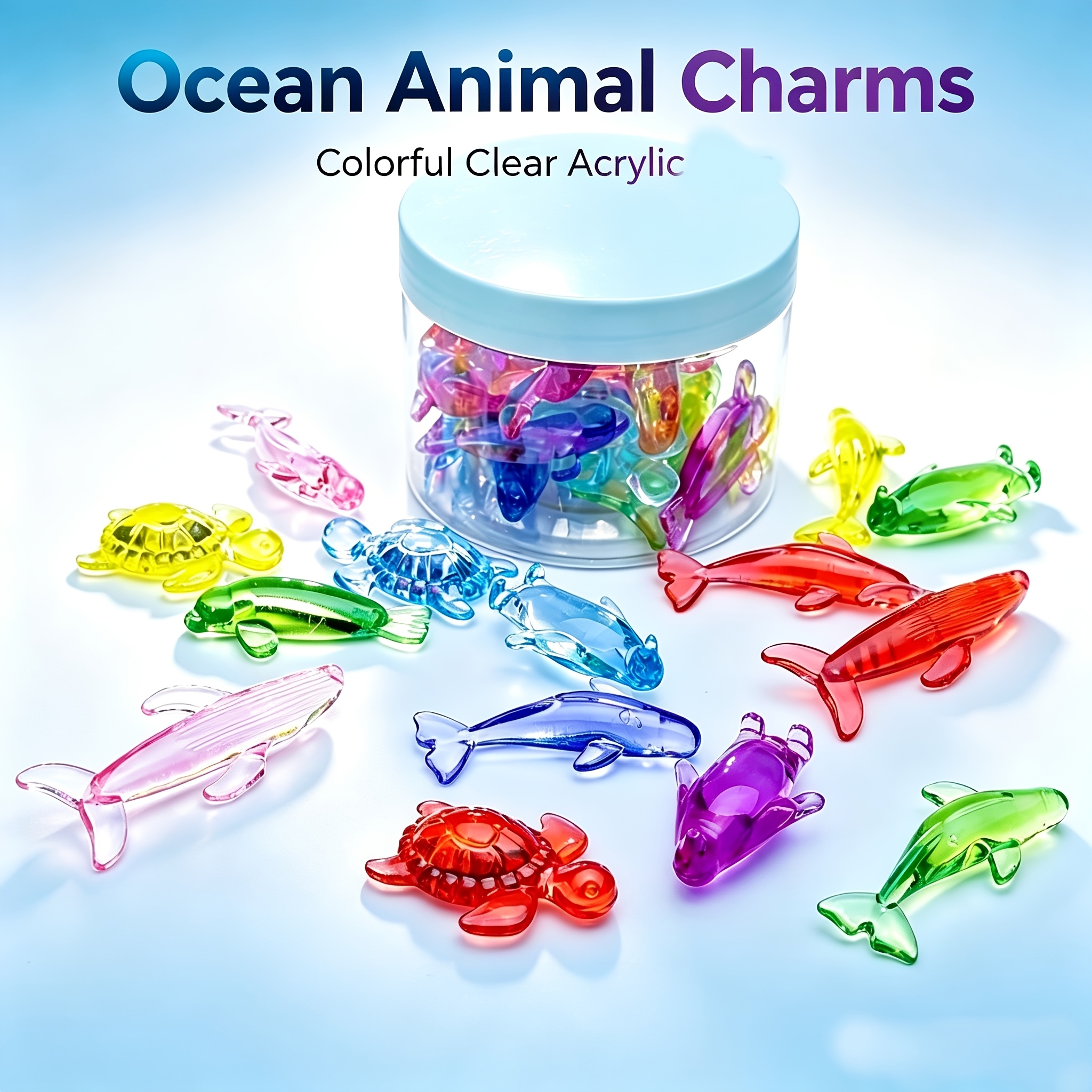 TEMU 15pcs Set Of Ocean Animal-shaped Acrylic Simulated Crystal Ornaments, Whale & Turtle Glossy Gem-diamond-style Collectible Decor Pieces, Aquarium