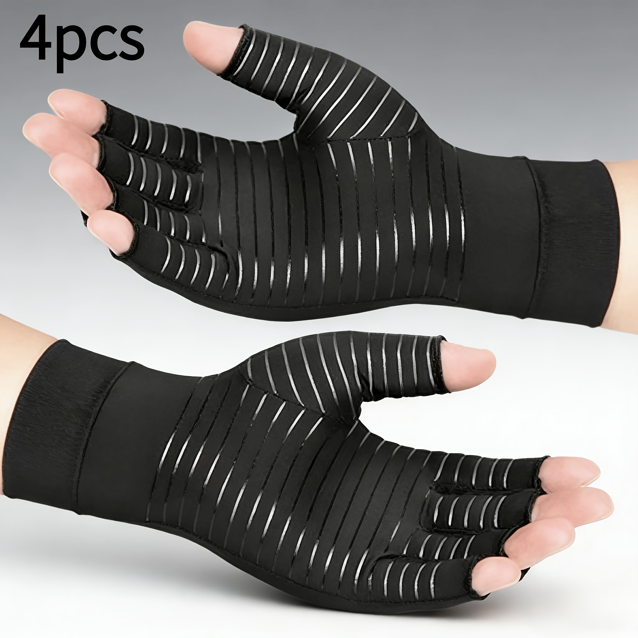 TEMU Lot de 4 gants de compression en fibre - Doigtiers antidérapants et respirants avec support de poignet, adaptés à , au sport, à de sport, à