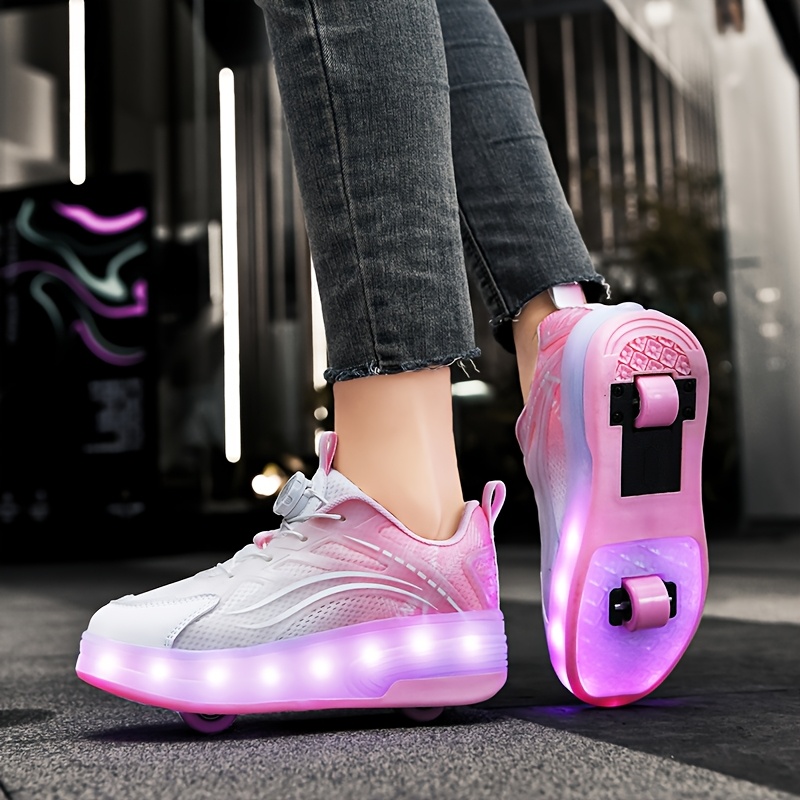 Cute Girls' Light-Up Roller Skates - Adjustable Brightness, All-Season Use, Durable TPR Sole, Low Top Design, Casual & Sports Style, Casual Roller Skates | Vibrant Roller Skates | Adjustable Brightness Shoes