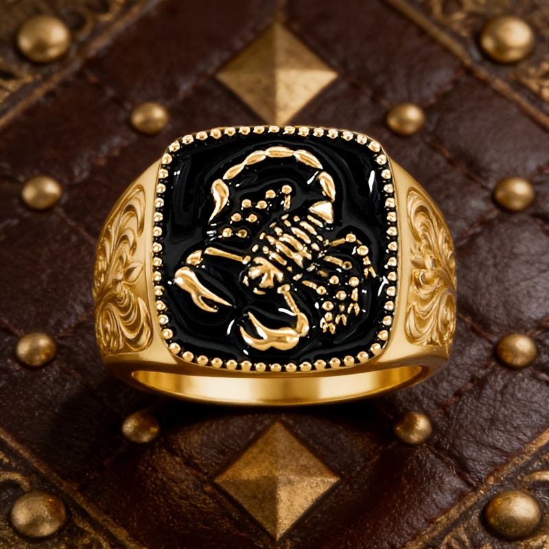TEMU Anillo de escorpión gótico vintage para mujer y hombre - Joyería de con grabada en esmalte, regalo con baño de K para Halloween, fiestas, uso