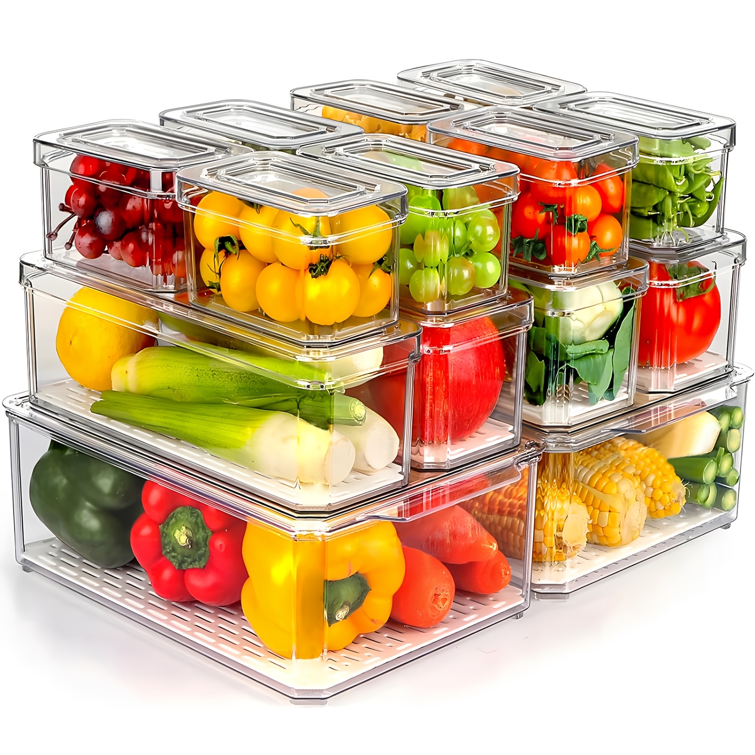 

7/14pcs Bpa-free Stackable Fridge Organizer Bins With - Water-resistant Clear Plastic Food Storage Containers For Refrigerator, Fruit, Vegetables, Camping, Dining - Uncharged