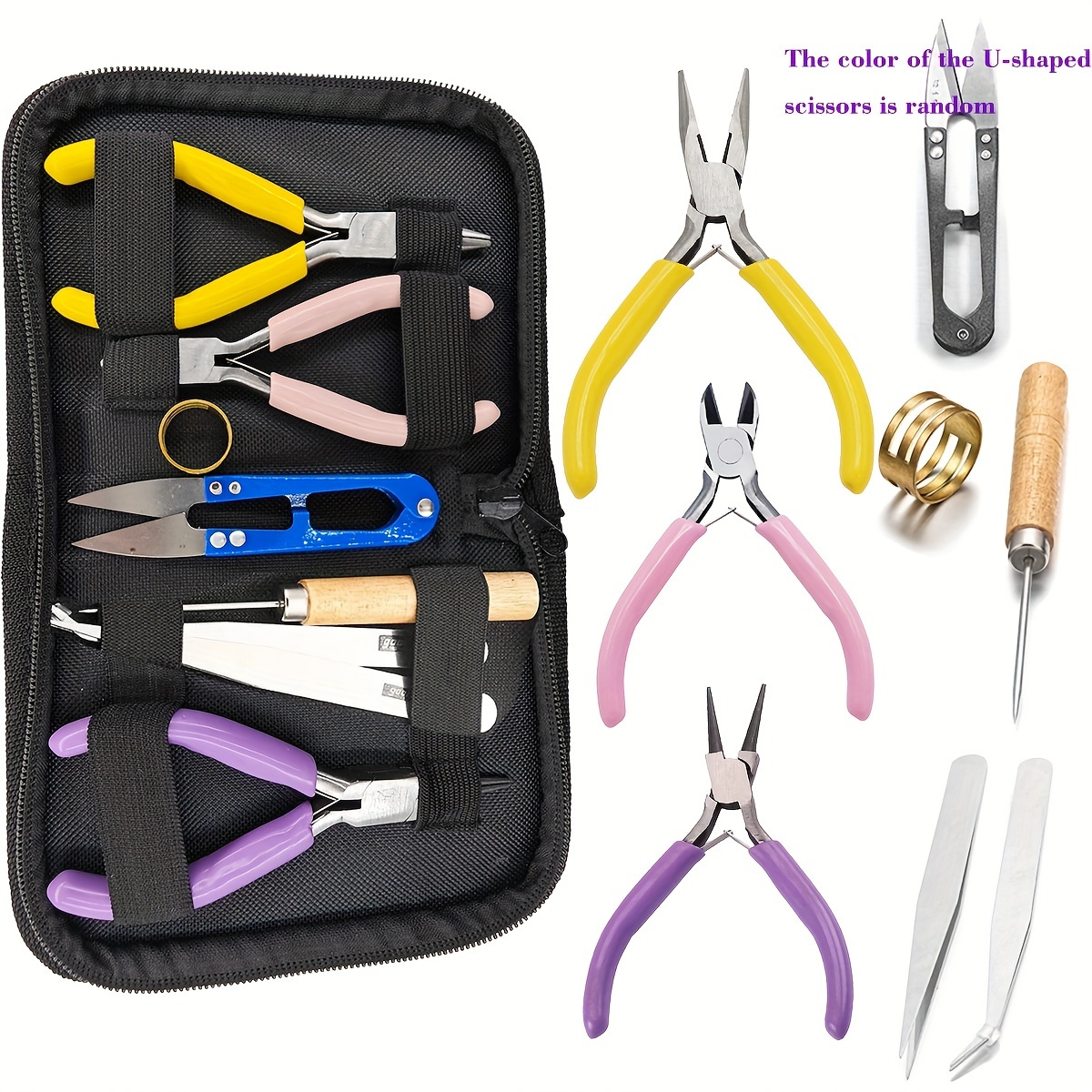 8pcs jewelry making kit tool set with 3-color (pink, black, golden) pliers & tweezers - complete starter kit with storage case,   guide for beading, wire wrapping, charm bracelet & earring crafting - ideal for beginners & hobbyists - durable & precise crafting tools, jewelry making pliers set,   flat nose pliers for jewelry making, mini pliers for jewelry making, jewelry making tools pliers, beading accessories, organized crafting tools,   tools,  -iron Product details 1