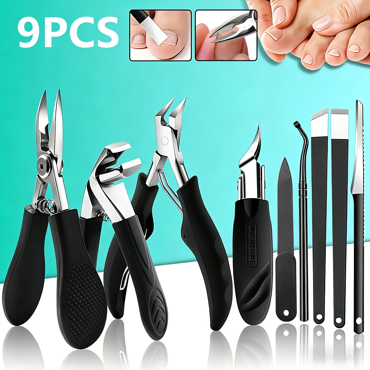 Upgraded Heavy-Duty Stainless Steel Nail Clipper Set, 9pcs