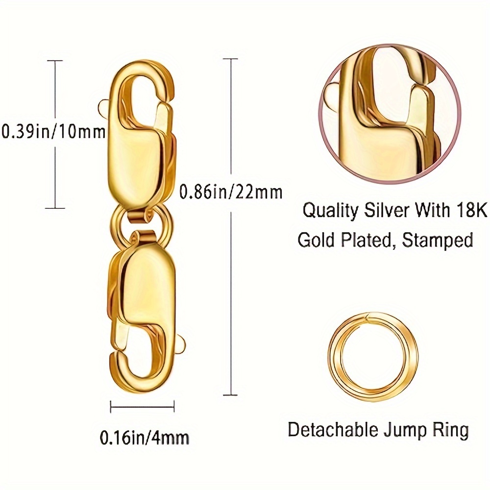 Bracelet Extender Gold Necklace Clasps and Closures 14K Gold Plated 925  Sterling Silver Double Lobster Clasp Double Claw Connector for DIY Jewelry