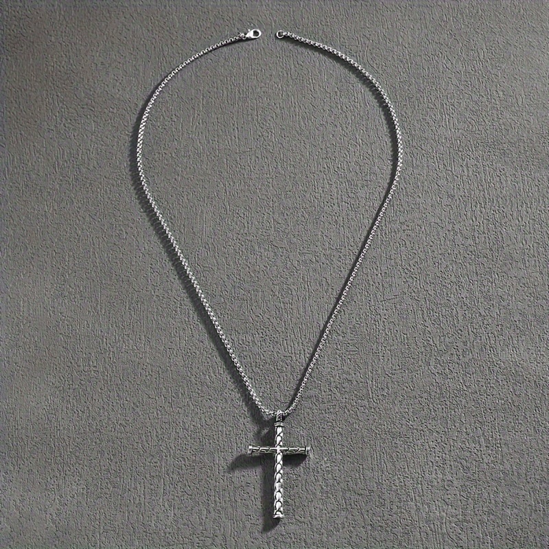 funky silvery plated alloy cross pendant necklace for men hip hop style details 0