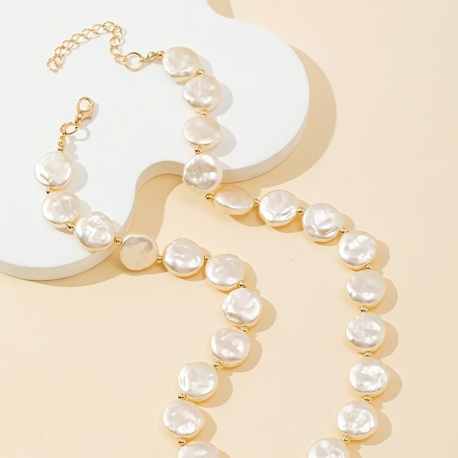 TEMU 1pc Asymmetrical Pearl Embellished Elegant And Fashionable Women's Necklace, Suitable For Daily Wear