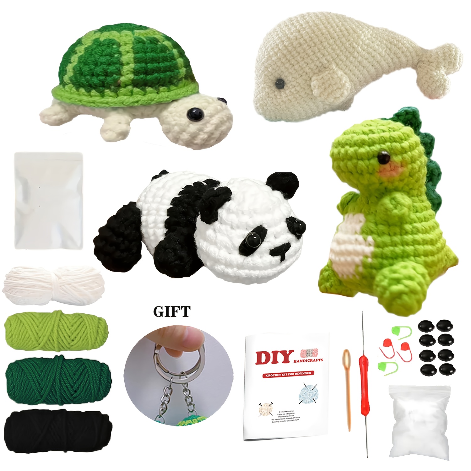 Kit Complet de Tricot de Crochet 8PCS Débutants Adorable Animal Crochet Starter Pack avec Fil Kit clés avec vidéo étape par étape pour Les Enfants Adultes