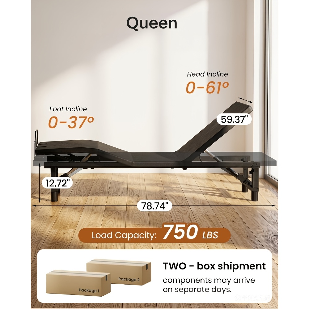 Adjustable Bed Base Frame, Head & Foot Incline, Zero Gravity, Universal Mattress Compatibility, Easy Assembly, Noise-Free Adjustable Bed Frame for Home Bedroom, Tool-Free Assembly