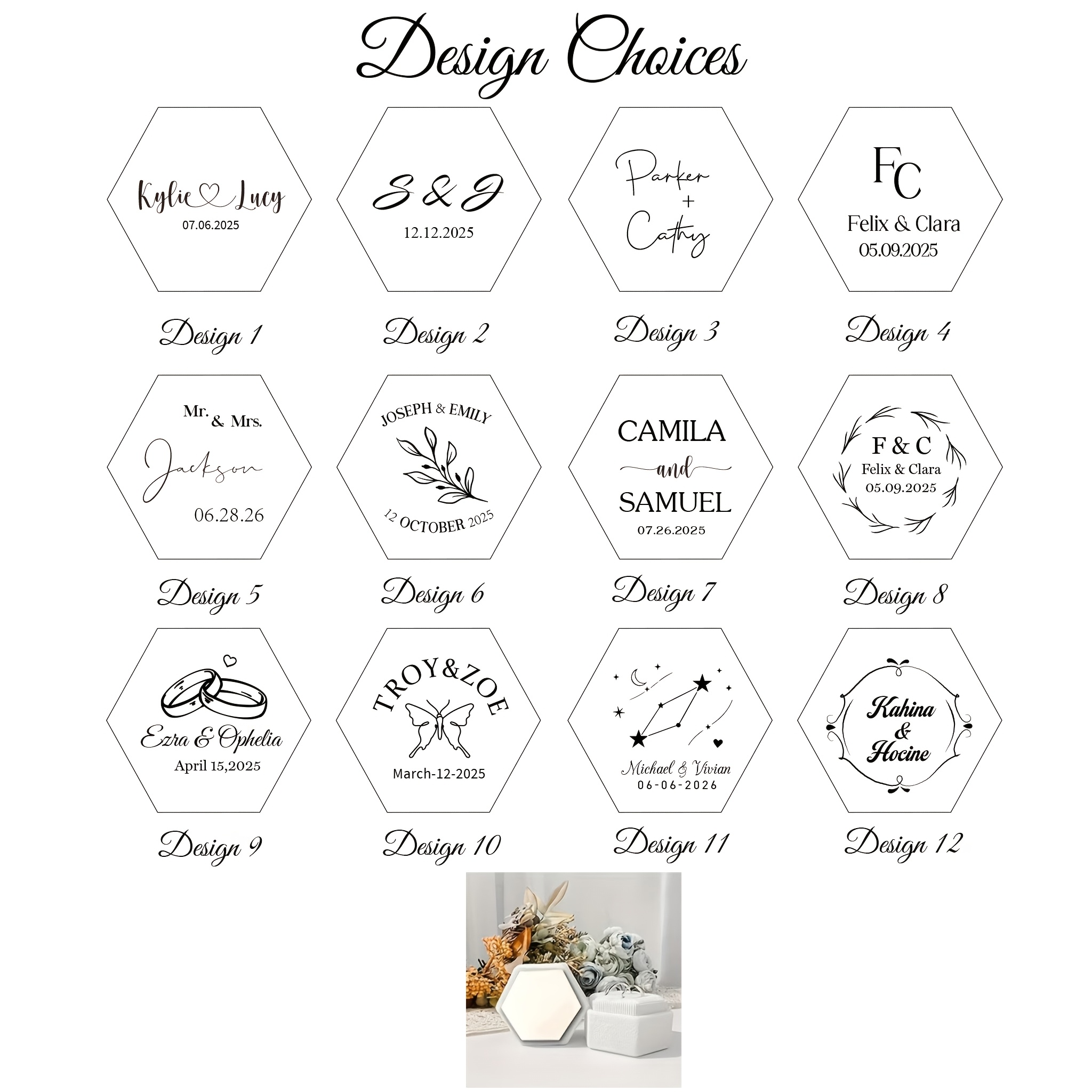 Personalized Hexagonal Velvet Ring Box, Custom Name and Date