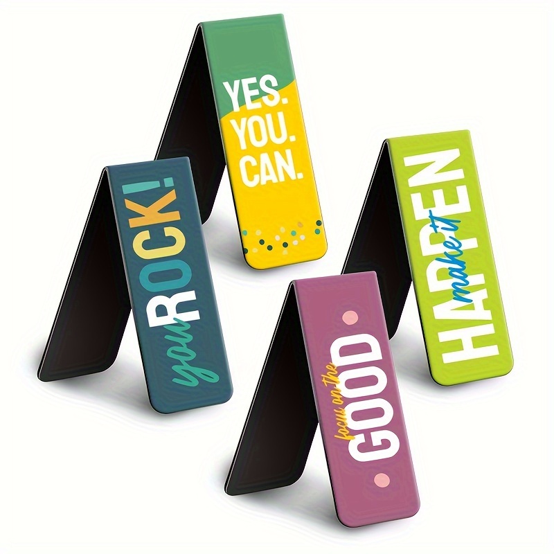 

4-pack Inspirational Magnetic Bookmarks With Encouraging Quotes - Cardboard Page Markers For Book Lovers, Students, And Teachers - Motivational Gifts For Men And Women