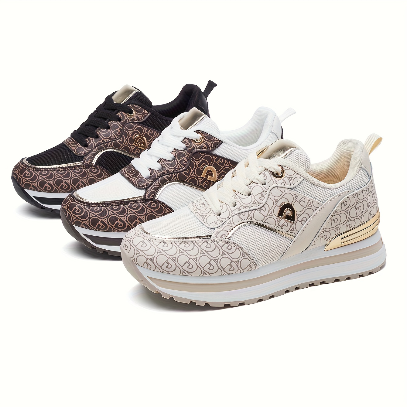 Women's Thick-Soled Height-Increasing Sneakers, Trendy Lace-Up Platform