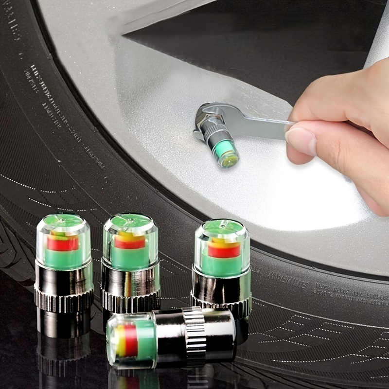 

4pcs Car Tire Pressure Monitoring Kit - Valve Caps With Gauge & Warning System