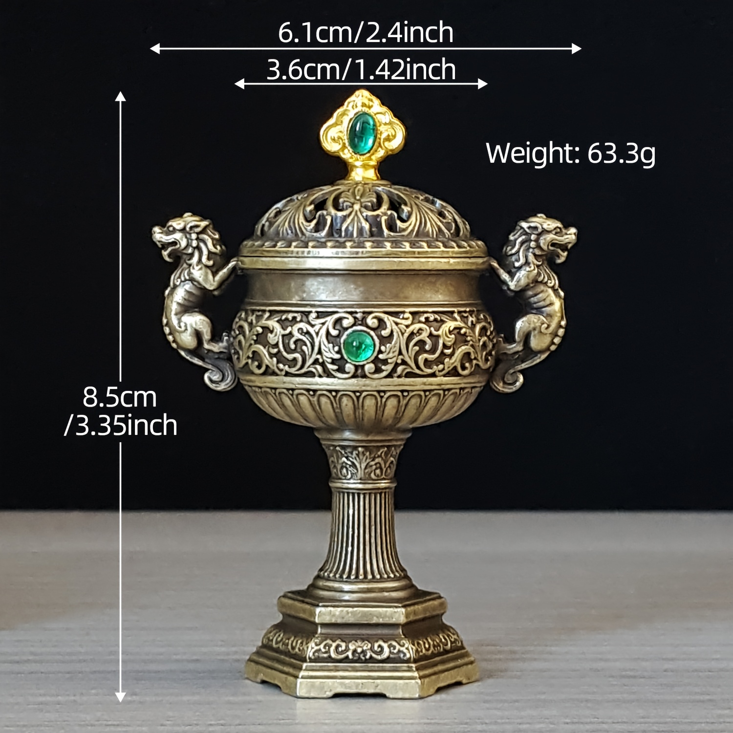 TEMU 1pc, Thaumastère Haut Double Oreille de Moyen-, Incrusté d'Émeraude Sculptée en Relief Vintage, Artisanat de Décoration Intérieure Salle de ,