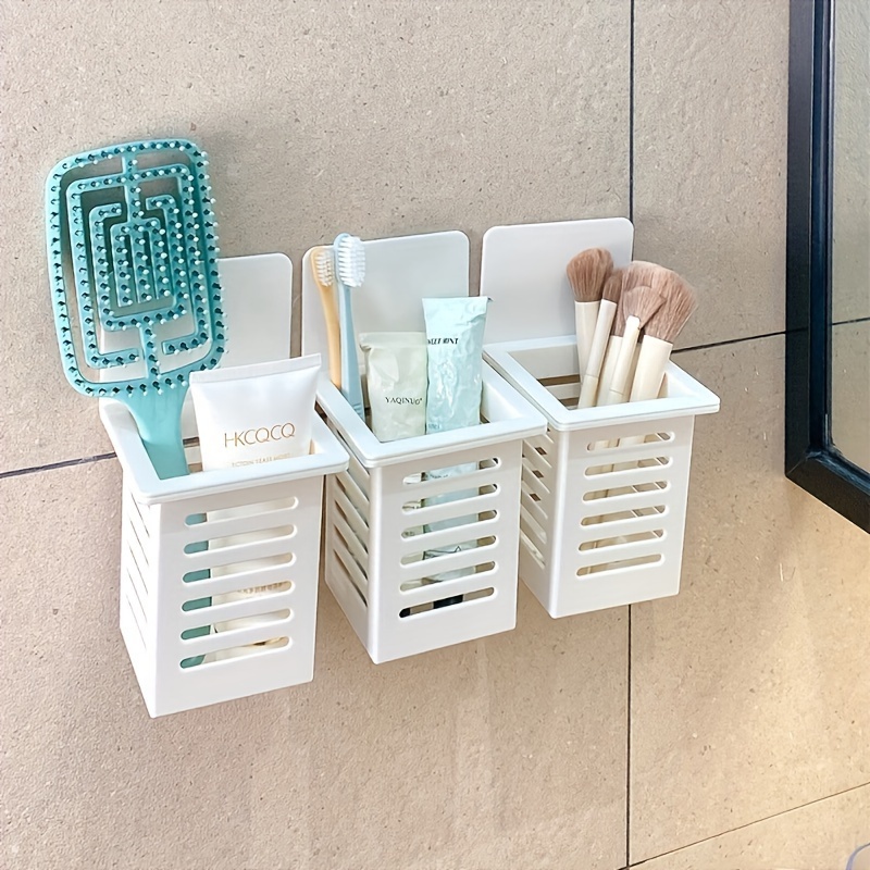 

1pc -mounted Bathroom Organizer , Plastic Hanging Storage For Toothbrushes, Toiletries, And Brushes - Unfinished, No Metal Tubing Included, Shelves