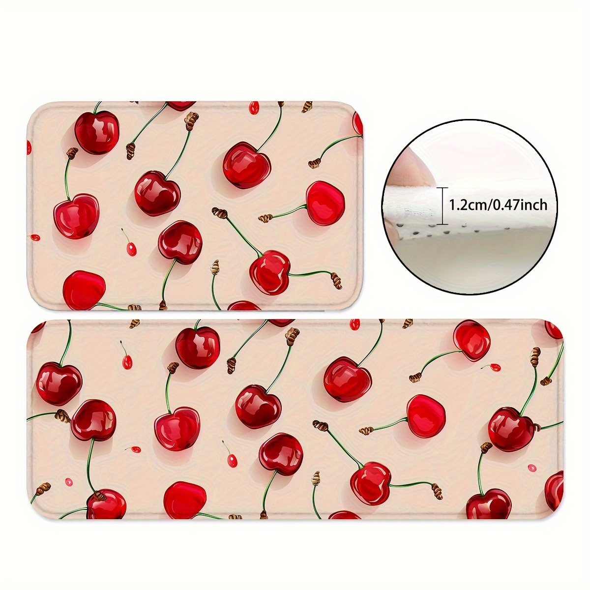 

1/2pcs, Red Cherry Kitchen Rugs, Non Slip Washable Thicken Kitchen Mat, Kitchen Carpet Rugs For Kitchen Floor, Kitchen Mats For Floor Kitchen Rugs Non Slip Kitchen Runner Rug, Home Decor, Room Decor