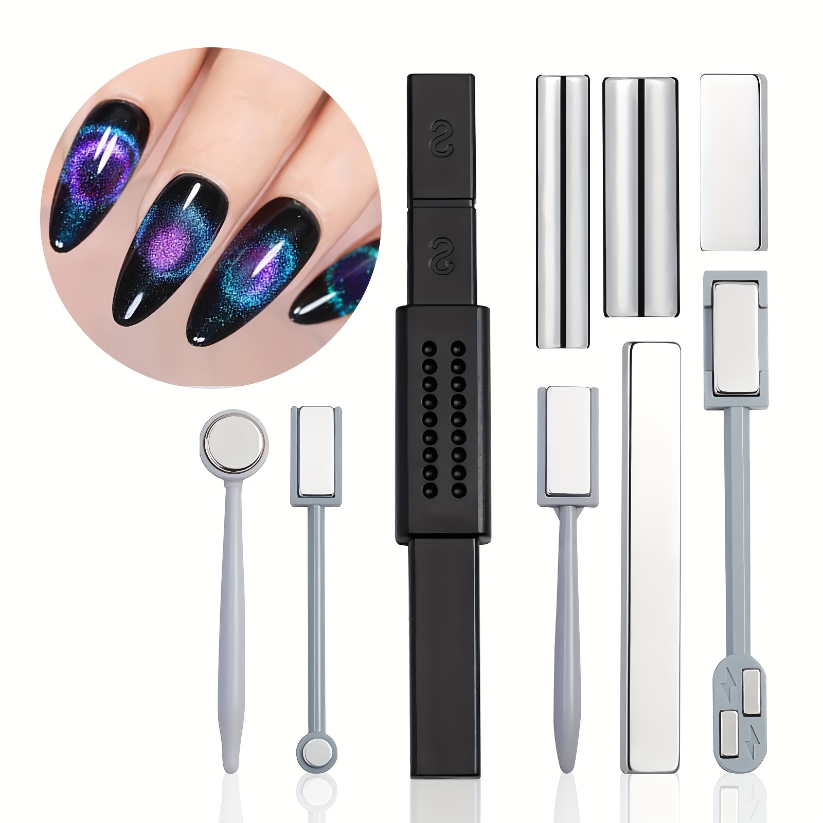 

Saviland Cat Eye Magnetic For Nail: 9pcs Cat Eye Gel Nail Tools Set Strong Suction Nail Magnet Nails Magnet Stick Diverse Cat Eye Effect Double Ended Nail Tools