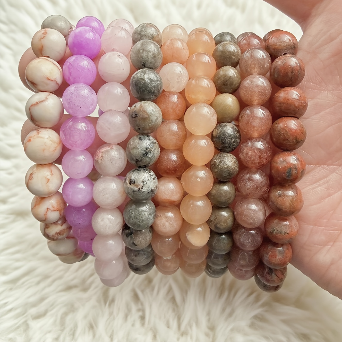 20pcs Assorted Natural Stone Bead Elastic Bracelet Set, Gift Set