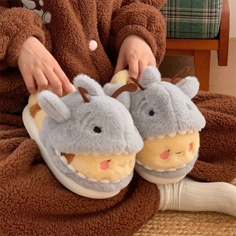 xixitiao cute and fun shark and bee fuzzy winter slippers for couples non slip with a back heel Product details 5