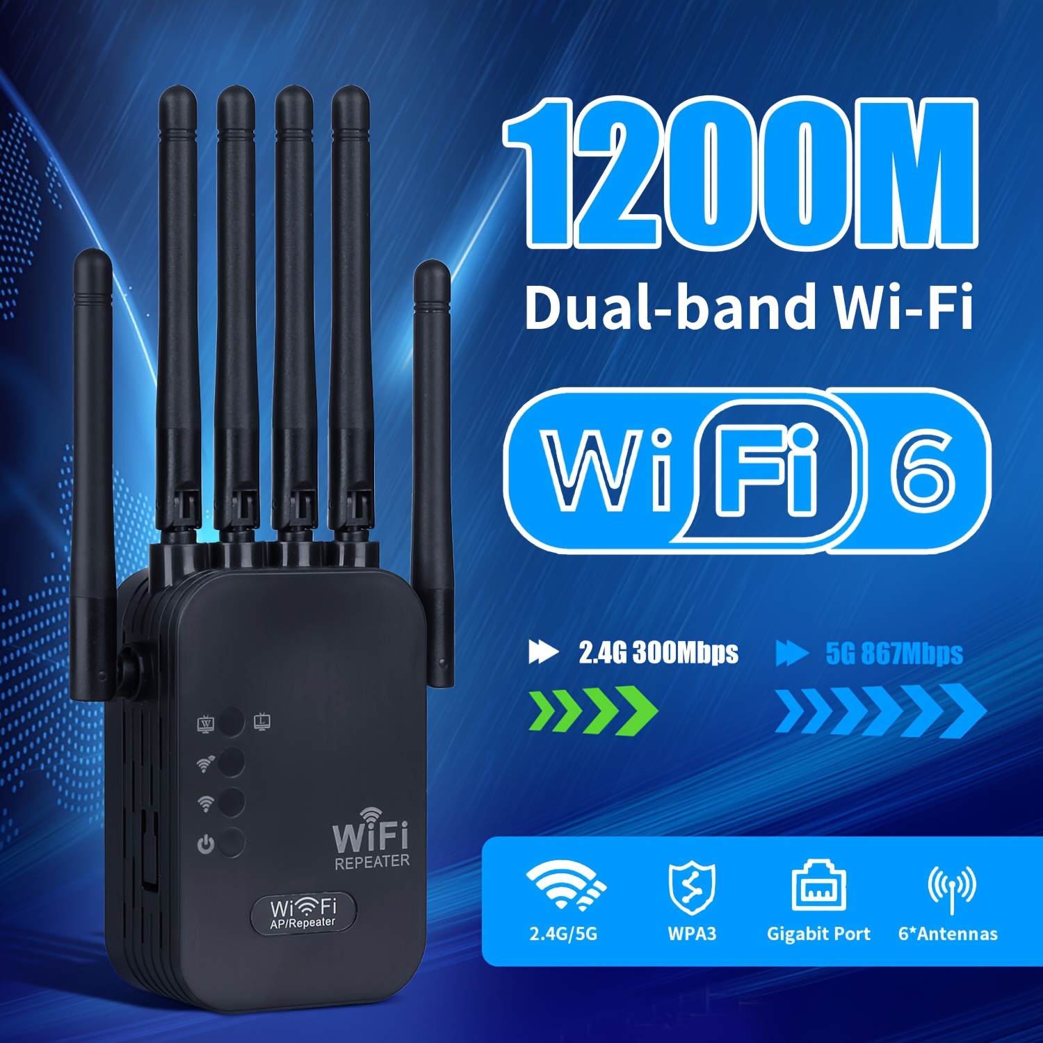 Ripetitore WiFi 1200Mbps Dual Band - Estensore Segnale, 4 Antenne, 2 Porte LAN, Per Casa/Ufficio - Foto 3