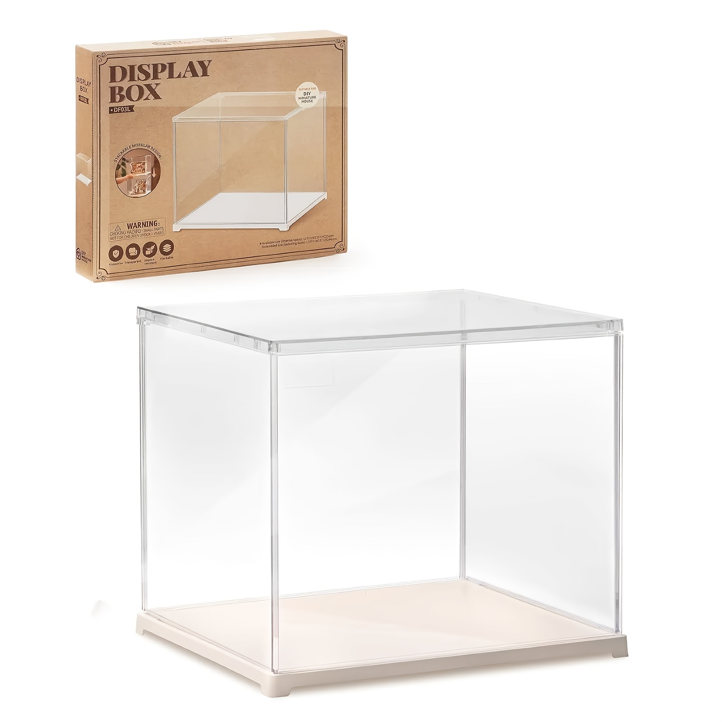 TEMU Rolife Acrylic Showcase Box With Lid, Clear Display Case For Models, Dust-proof Protection For Collectibles & Puzzles, 29x24x24cm