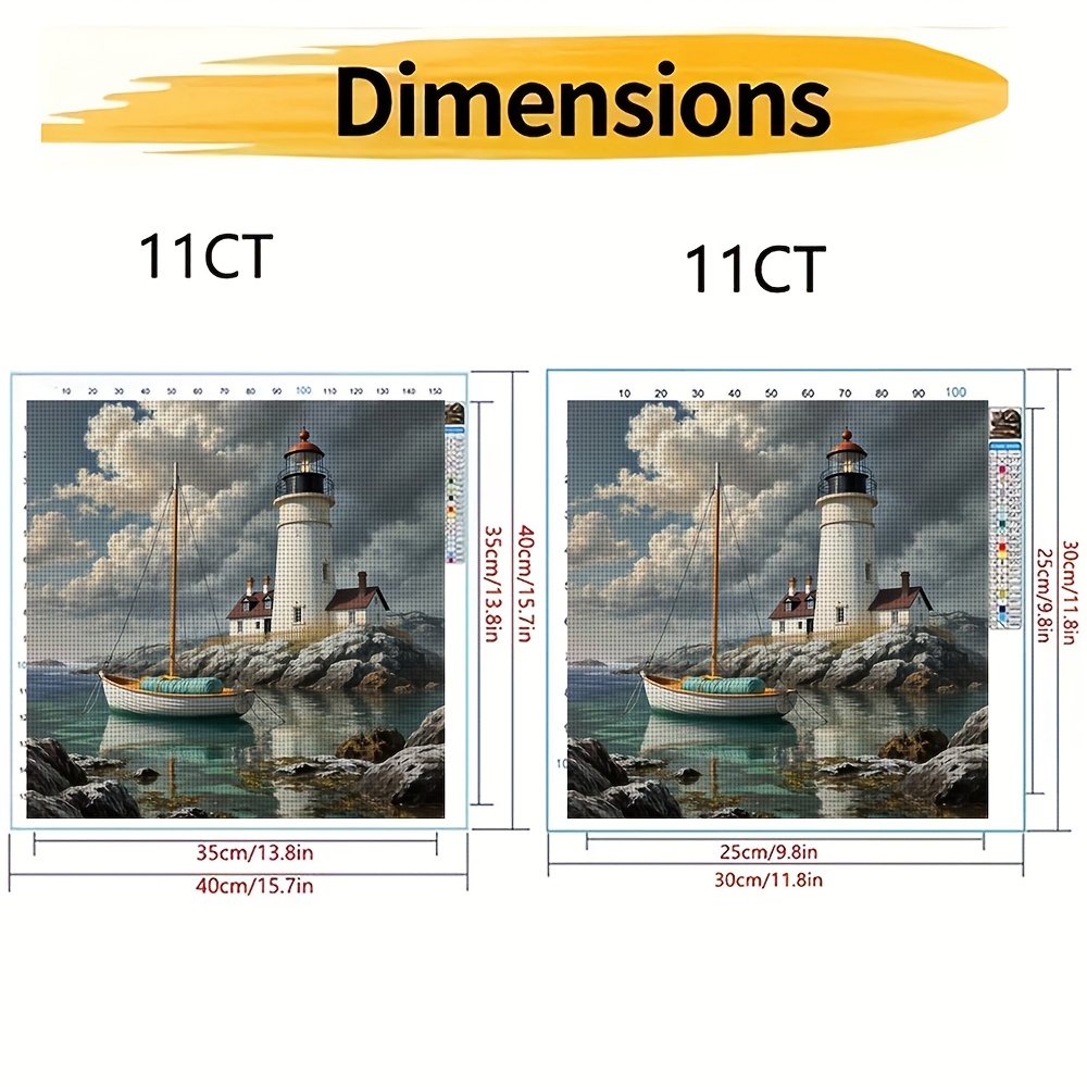 Cross Stitch Kit Featuring Lighthouse and Boat by the Shore