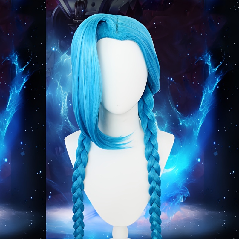 

48" Cosplay Wig, Elegant Blue Long Braided Hair, High Temperature Fiber, Unisex Adult Rose Net Cap, 100% Density Realistic Synthetic Hair For Anime Fans, Ideal For Festivals And Daily Wear