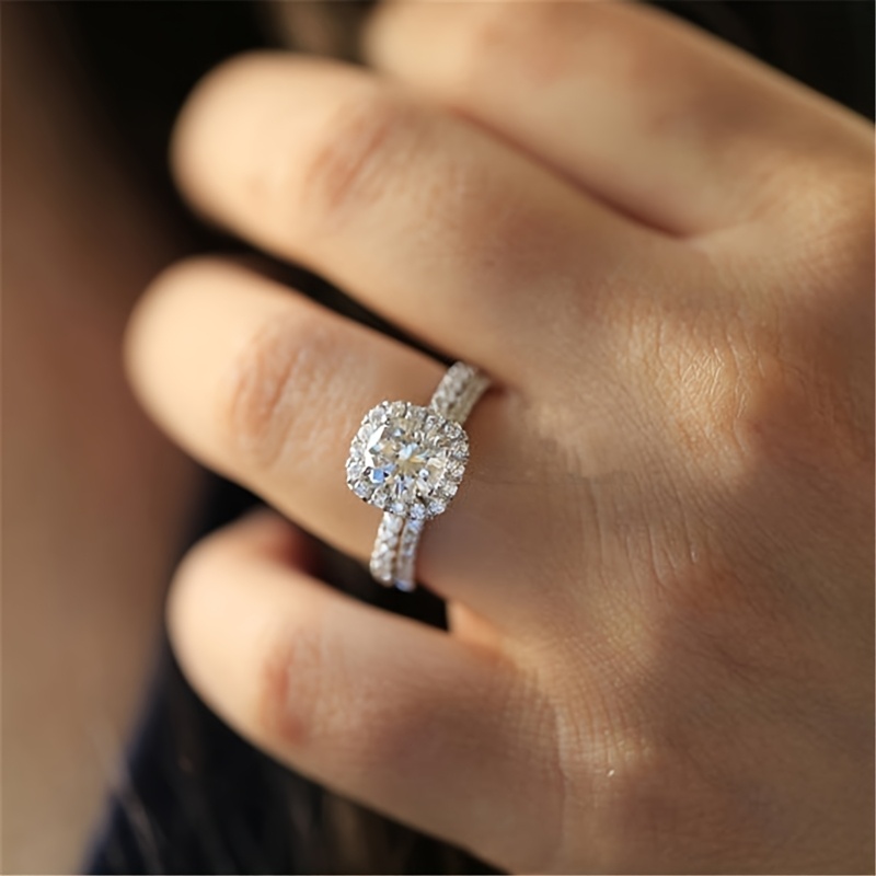 2pcs Women's Square Ring Set, European Style Luxury Wedding Gift