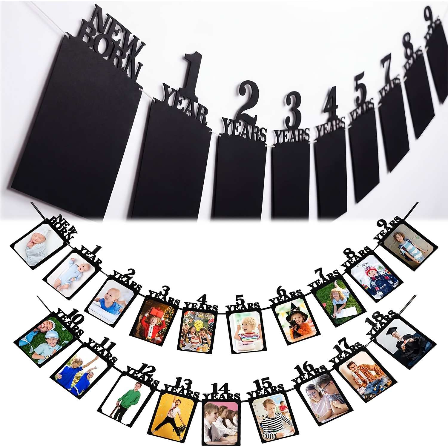 Image of 1st Birthday Banner, To 18th Birthday Photo Banner Decoration, Party Photo Frame Wreath Display, Party Supplies