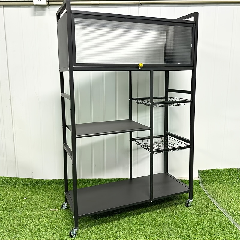 Office Storage And Organization Cart, 1pc Movable Storage Rack, Adjustable Kitchen Shelf with Wire Baskets, Kitchen Organizer And Storage, Metal Shelf Rack with Wheels, Suitable for Garage