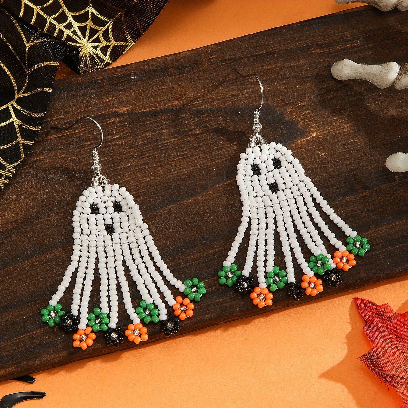 Halloween Handmade Beaded Tassel Earrings, Festive Fun