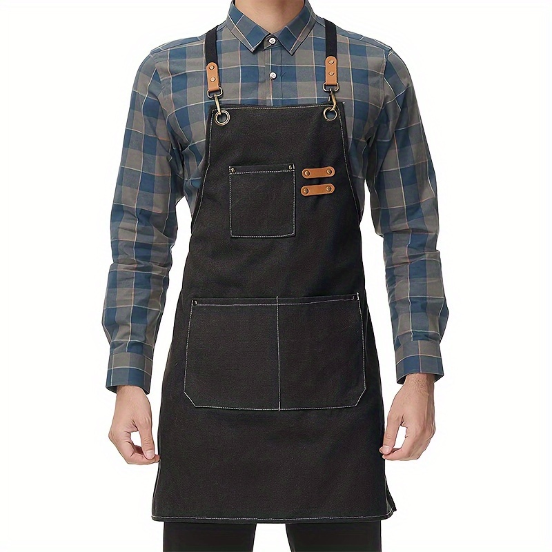 

1pc Of Chef Canvas Apron With Crossed Shoulder Straps And 3 Pockets, For Cooking, Barbecue, Grilling, Working, Painting, Gardening, Baking For Men And Women