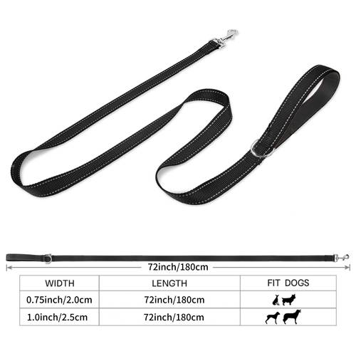 black reflective dog leash 3 4 inch x 6 ft with handle nylon dog leash suitable for small medium and large dogs walking training etc without battery