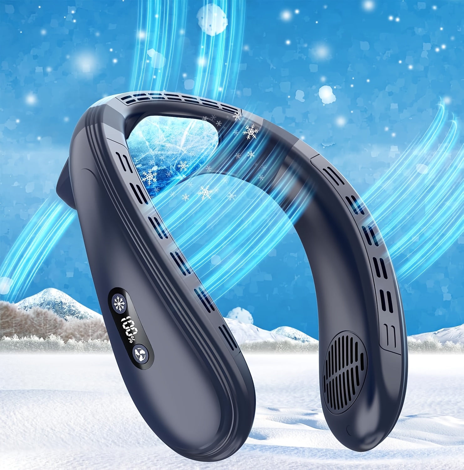 Portable Bladeless Neck Fan with a Cooling Plate, Providing a Refreshing Breeze. Ideal for Outdoor Activities, Travel, And Camping, This Quiet, Rechargeable Air Conditioner Is a Must-Have for Both Men And Women