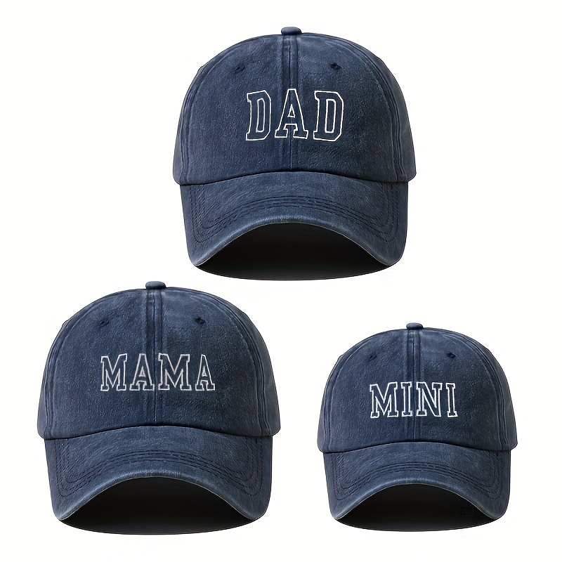 TEMU 3pcs Dad Mama Mini Embroidered Baseball Set For Outdoor Leisure Sports, Vacation, Camping, And. Classic, Washable, Vintage Adjustable Duckbill ,