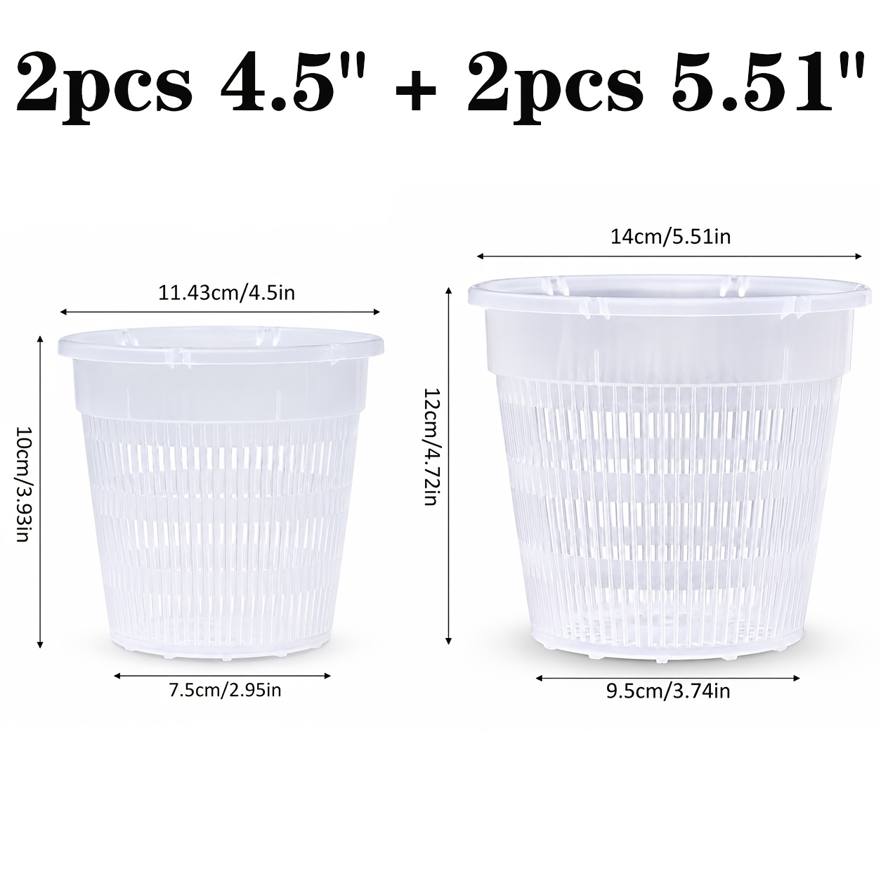 TEMU 4pcs Orchid Pots 2pcs Each Of 4.5, 5.51 Inches For Transplanting, Transparent Orchid Pots With Holes, Breathable Open Pot, Indoor And Outdoor